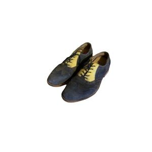 John Fluevog Blue Suede Colour Block Wingback Shoes - Men’s Size 8